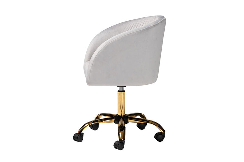 Charlemagne Gray Velvet Fabric and Gold Metal Swivel Office Chair Baxton