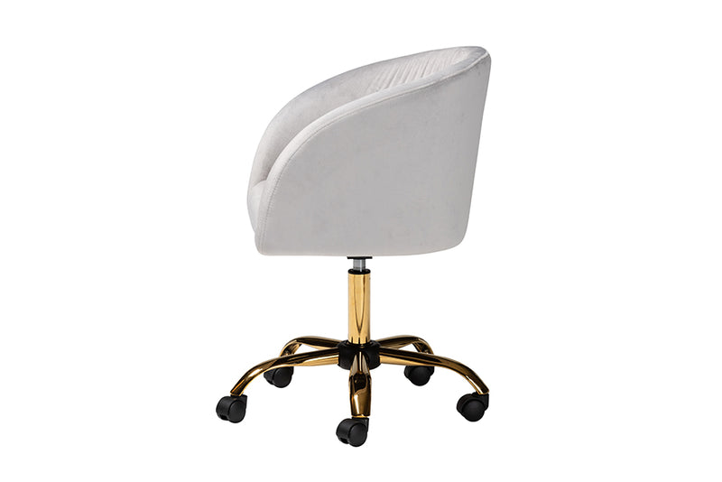 Charlemagne Contemporary Glam and Luxe Gray Velvet Fabric and Gold Metal Swivel Office Chair