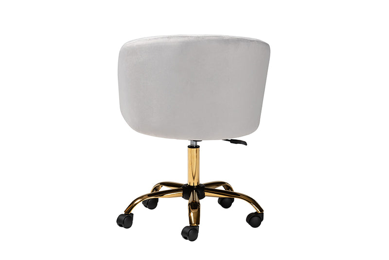 Charlemagne Contemporary Glam and Luxe Gray Velvet Fabric and Gold Metal Swivel Office Chair