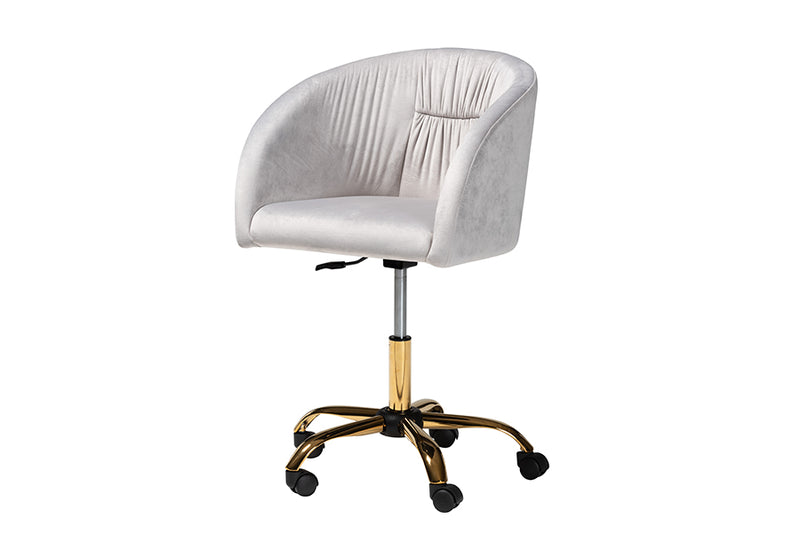 Charlemagne Contemporary Glam and Luxe Gray Velvet Fabric and Gold Metal Swivel Office Chair