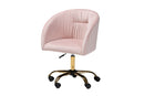 Charlemagne Blush Pink Velvet Fabric and Gold Metal Swivel Office Chair Baxton