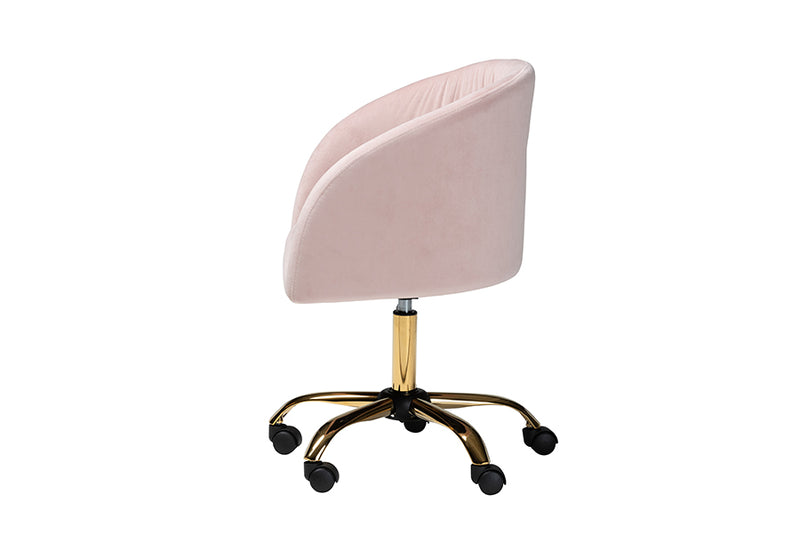 Charlemagne Contemporary Glam and Luxe Blush Pink Velvet Fabric and Gold Metal Swivel Office Chair