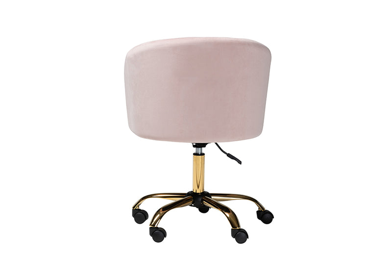 Charlemagne Contemporary Glam and Luxe Blush Pink Velvet Fabric and Gold Metal Swivel Office Chair