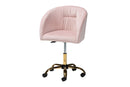 Charlemagne Blush Pink Velvet Fabric and Gold Metal Swivel Office Chair Baxton