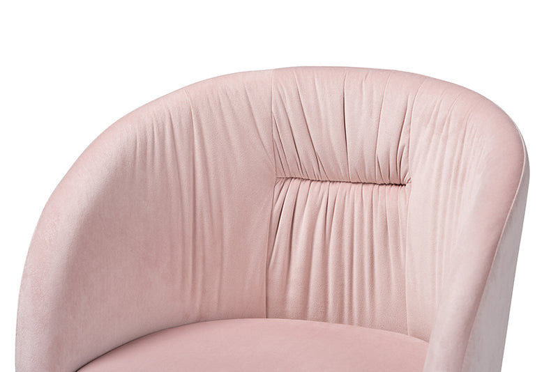 Charlemagne Contemporary Glam and Luxe Blush Pink Velvet Fabric and Gold Metal Swivel Office Chair