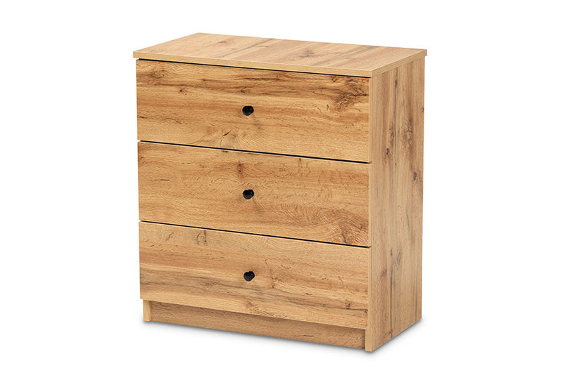 Sheraton Oak Brown 3-Drawer Storage Chest Baxton
