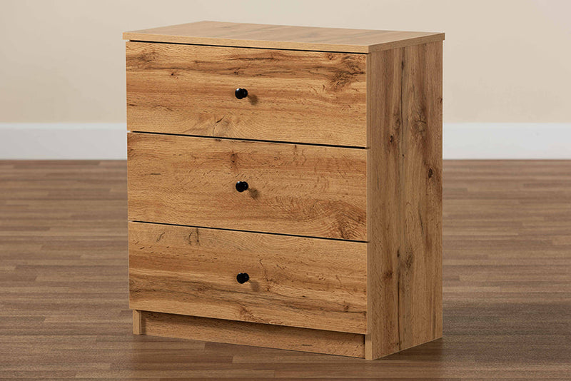 Sheraton Oak Brown 3-Drawer Storage Chest Baxton