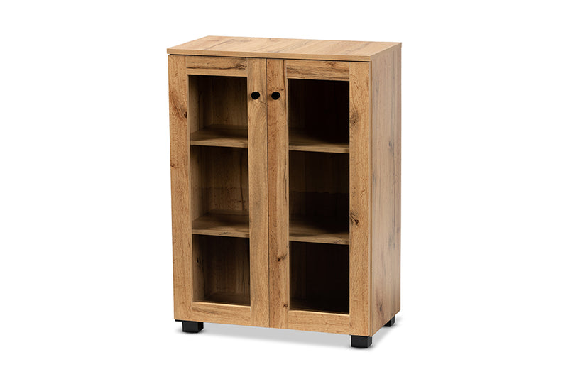 Laurien Modern and Contemporary Oak Brown Finished Wood 2-Door Storage Cabinet w/Glass Doors