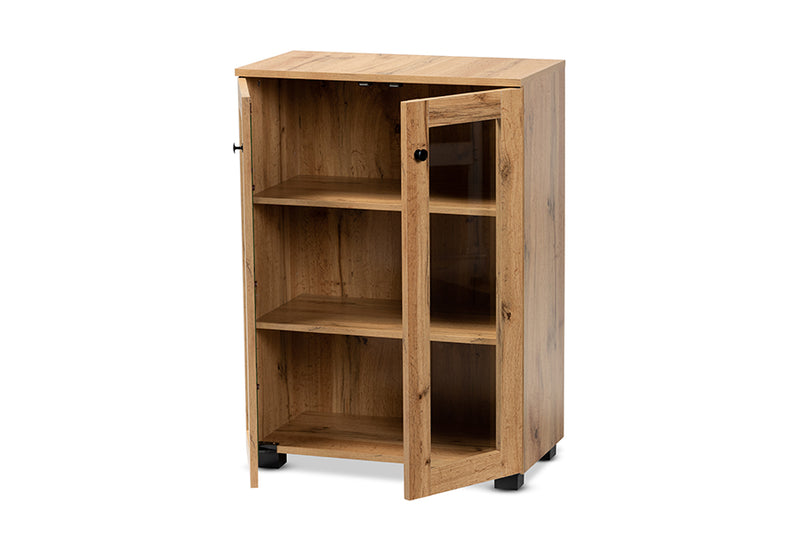 Laurien Modern and Contemporary Oak Brown Finished Wood 2-Door Storage Cabinet w/Glass Doors