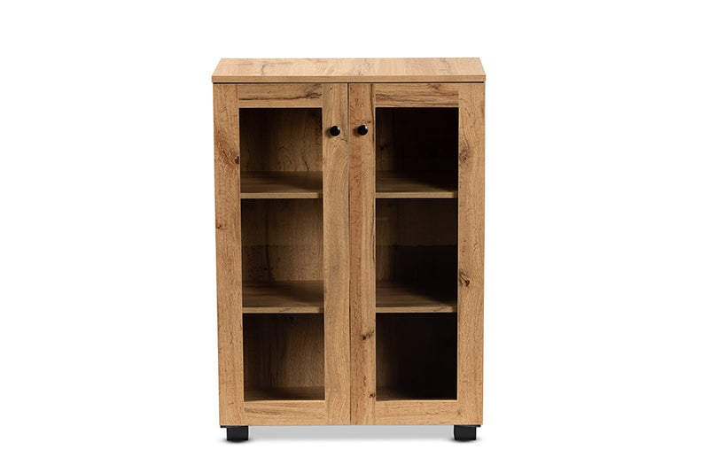 Laurien Modern and Contemporary Oak Brown Finished Wood 2-Door Storage Cabinet w/Glass Doors