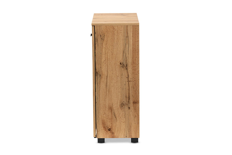 Laurien Oak Brown 2-Door Storage Cabinet w/Glass Doors Baxton