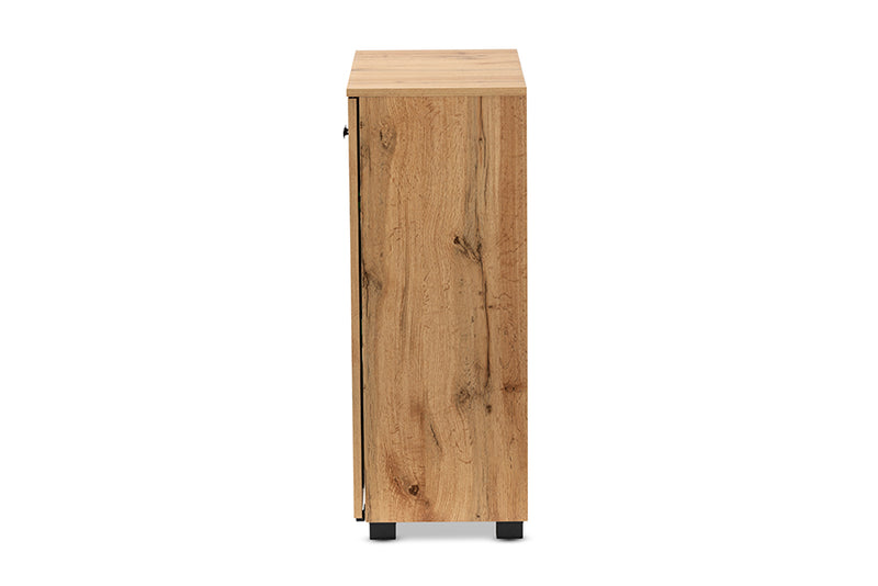 Laurien Modern and Contemporary Oak Brown Finished Wood 2-Door Storage Cabinet w/Glass Doors