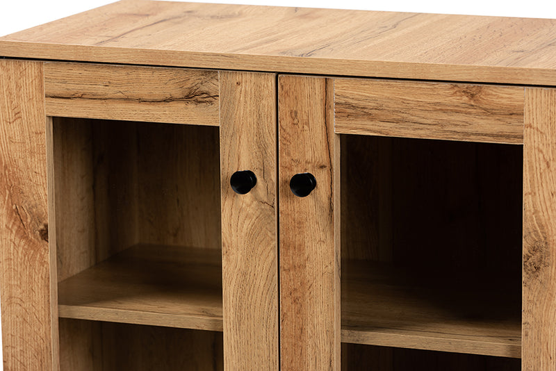 Laurien Modern and Contemporary Oak Brown Finished Wood 2-Door Storage Cabinet w/Glass Doors