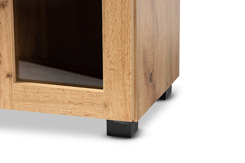 Laurien Modern and Contemporary Oak Brown Finished Wood 2-Door Storage Cabinet w/Glass Doors