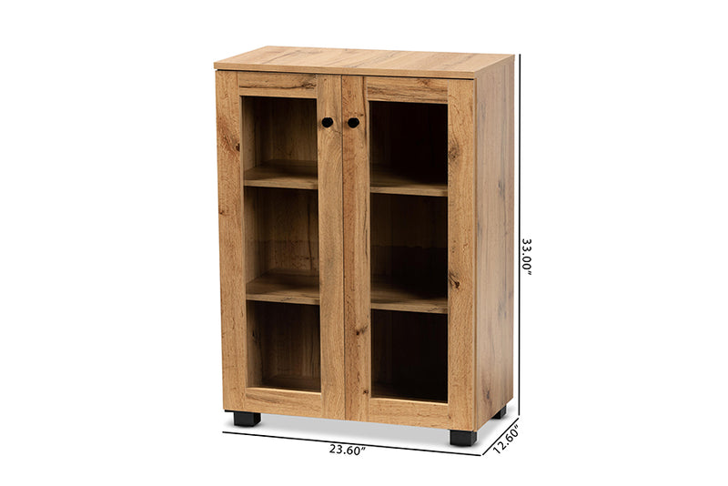 Laurien Modern and Contemporary Oak Brown Finished Wood 2-Door Storage Cabinet w/Glass Doors