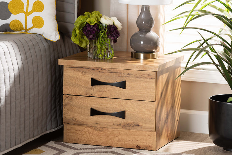 Dalida Modern and Contemporary Oak Brown Finished Wood 2-Drawer Nightstand 