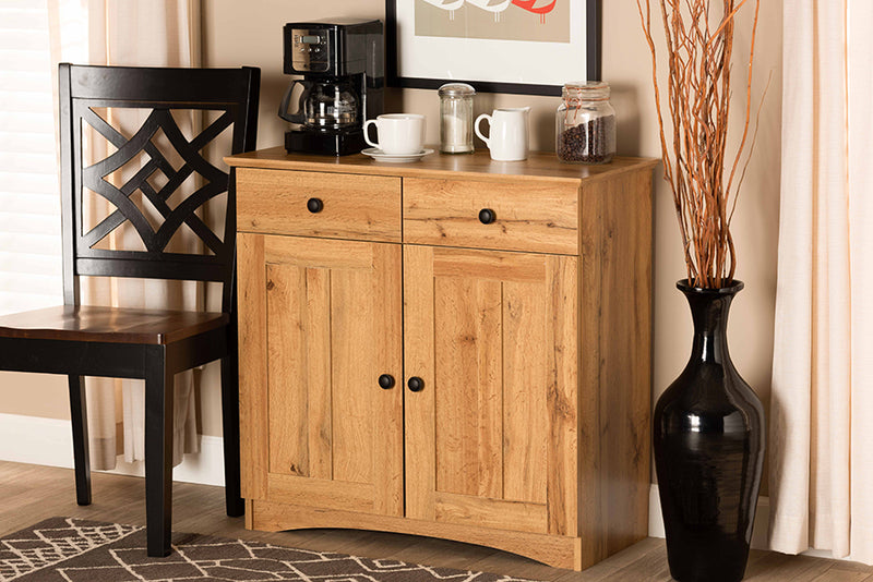 Elyse Modern and Contemporary Oak Brown Finished Wood 2-Door Buffet Kitchen Cabinet