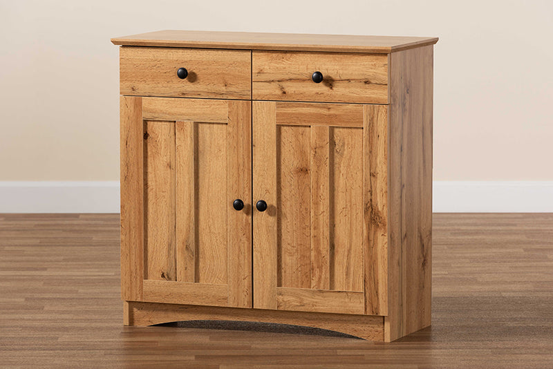 Elyse Modern and Contemporary Oak Brown Finished Wood 2-Door Buffet Kitchen Cabinet