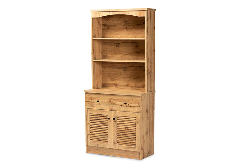 Gideon Oak Brown Buffet and Hutch Kitchen Cabinet Baxton