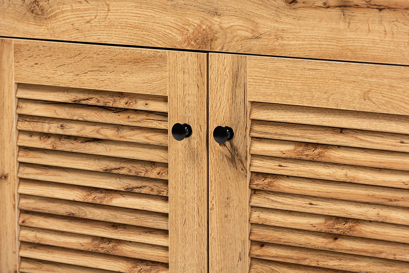 Gideon Oak Brown Buffet and Hutch Kitchen Cabinet Baxton