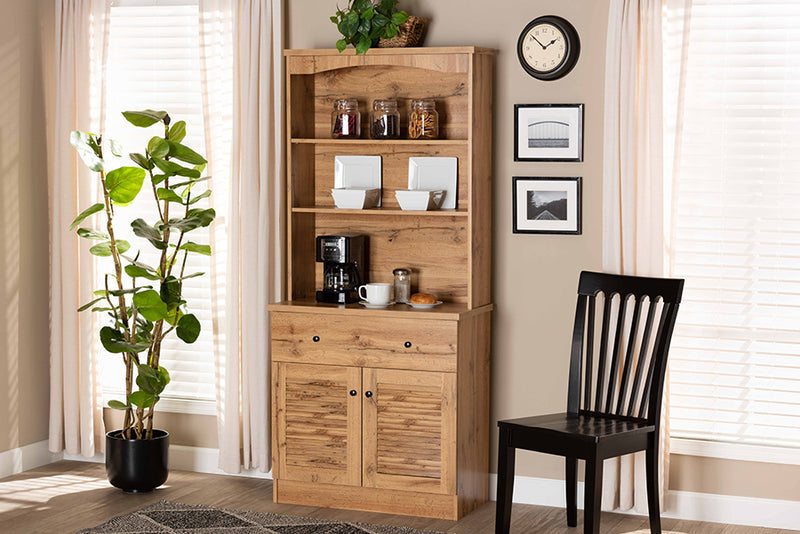 Gideon Modern and Contemporary Oak Brown Finished Wood Buffet and Hutch Kitchen Cabinet