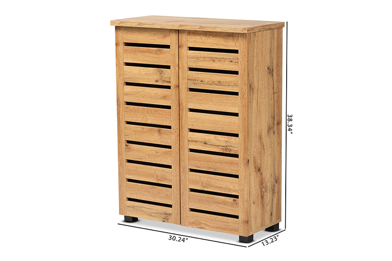 Margaret Modern and Contemporary Oak Brown Finished Wood 2-Door Shoe Storage Cabinet