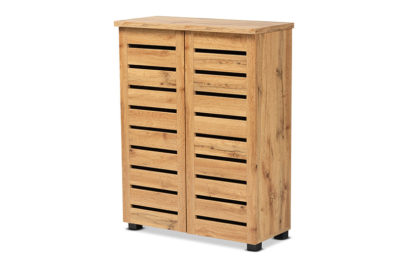 Margaret Modern and Contemporary Oak Brown Finished Wood 2-Door Shoe Storage Cabinet