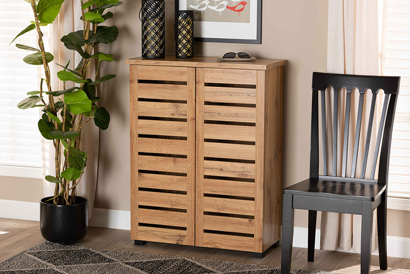 Margaret Modern and Contemporary Oak Brown Finished Wood 2-Door Shoe Storage Cabinet