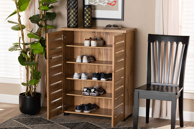 Margaret Modern and Contemporary Oak Brown Finished Wood 2-Door Shoe Storage Cabinet