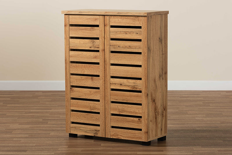 Margaret Modern and Contemporary Oak Brown Finished Wood 2-Door Shoe Storage Cabinet