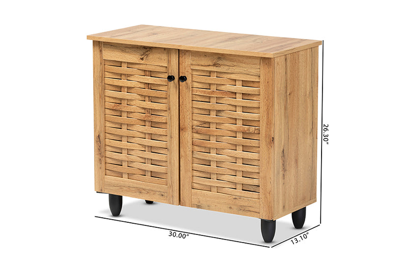 Curlew Modern and Contemporary Oak Brown Finished Wood 2-Door Shoe Cabinet