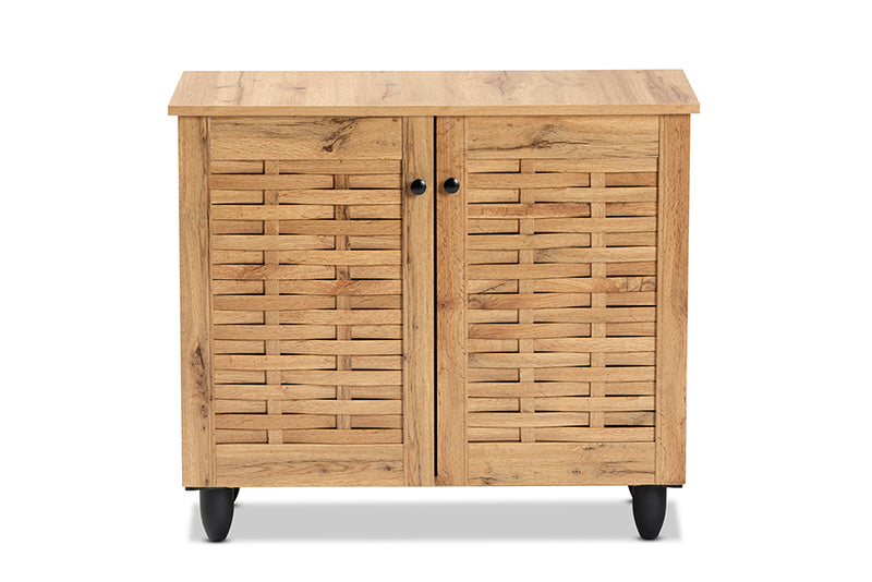 Curlew Modern and Contemporary Oak Brown Finished Wood 2-Door Shoe Cabinet