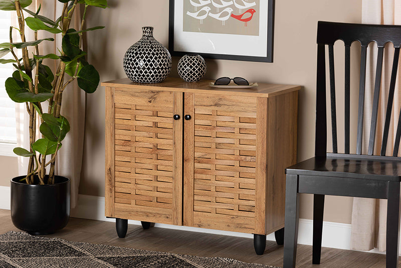 Curlew Modern and Contemporary Oak Brown Finished Wood 2-Door Shoe Cabinet