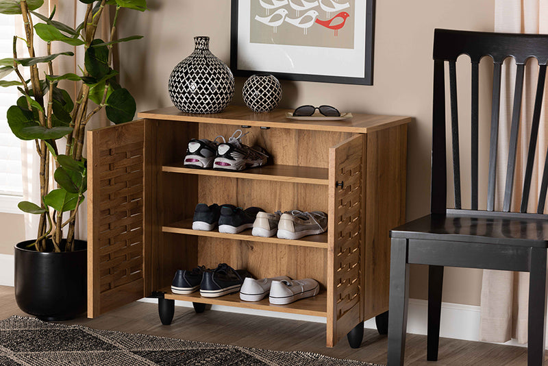 Curlew Modern and Contemporary Oak Brown Finished Wood 2-Door Shoe Cabinet