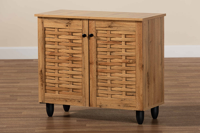 Curlew Modern and Contemporary Oak Brown Finished Wood 2-Door Shoe Cabinet