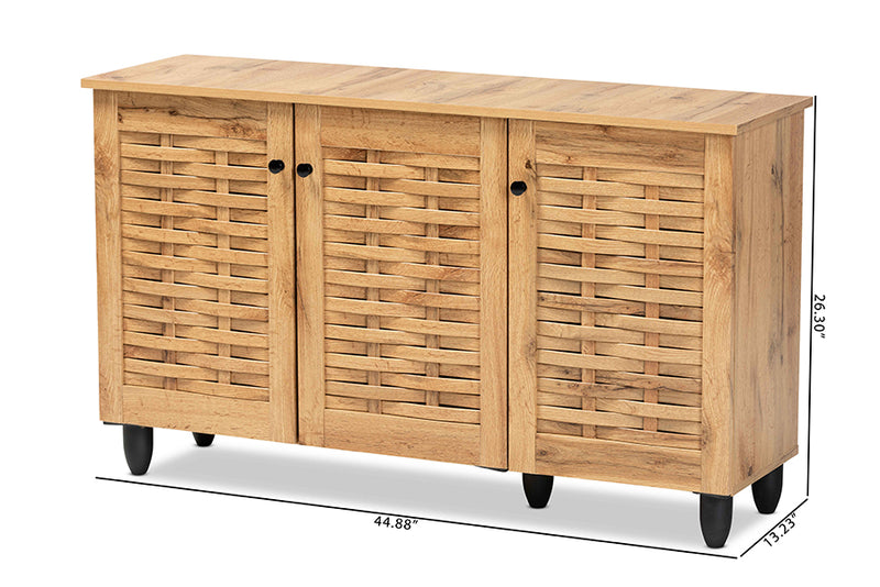 Curlew Modern and Contemporary Oak Brown Finished Wood 3-Door Shoe Cabinet