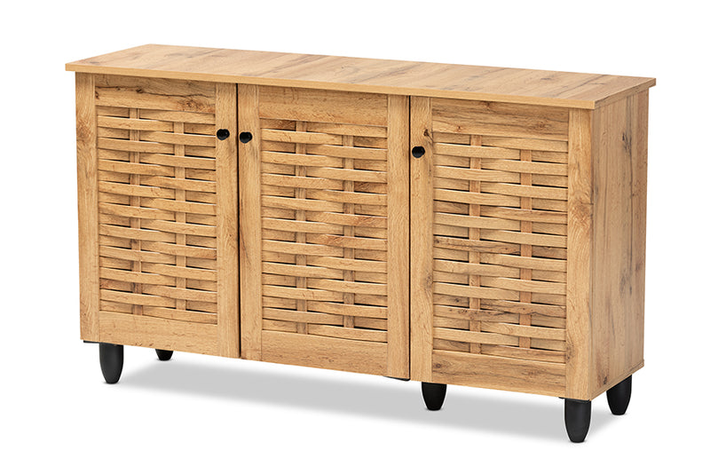 Curlew Modern and Contemporary Oak Brown Finished Wood 3-Door Shoe Cabinet