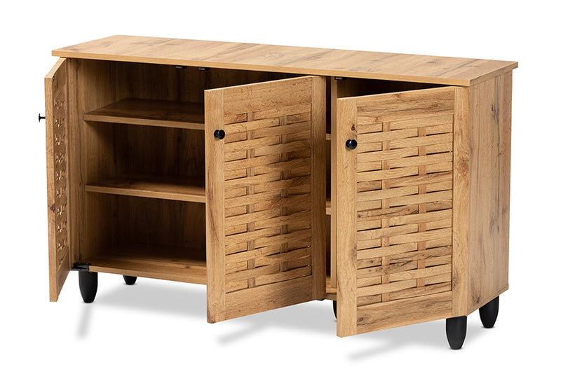 Curlew Modern and Contemporary Oak Brown Finished Wood 3-Door Shoe Cabinet