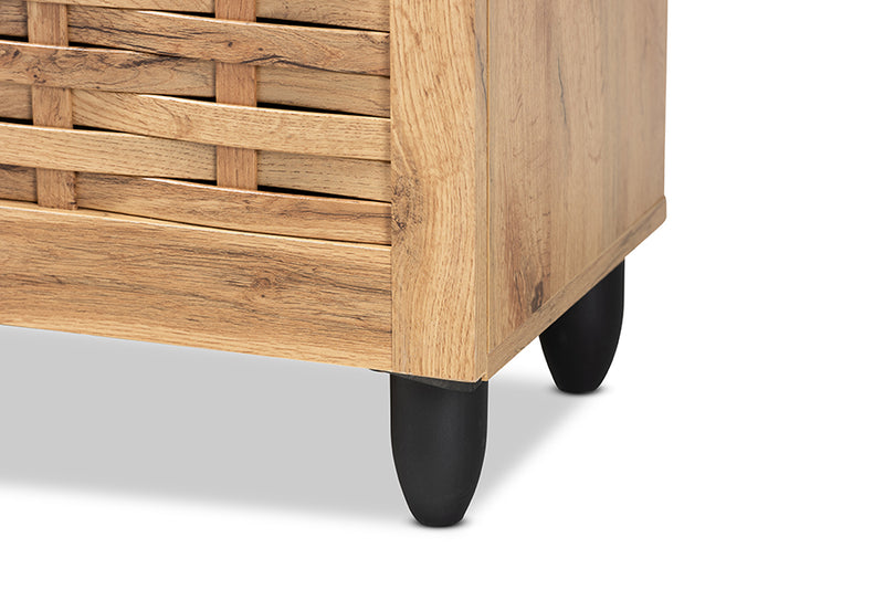 Curlew Modern and Contemporary Oak Brown Finished Wood 3-Door Shoe Cabinet