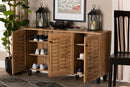 Curlew Oak Brown 3-Door Shoe Cabinet Baxton