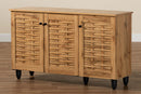 Curlew Oak Brown 3-Door Shoe Cabinet Baxton