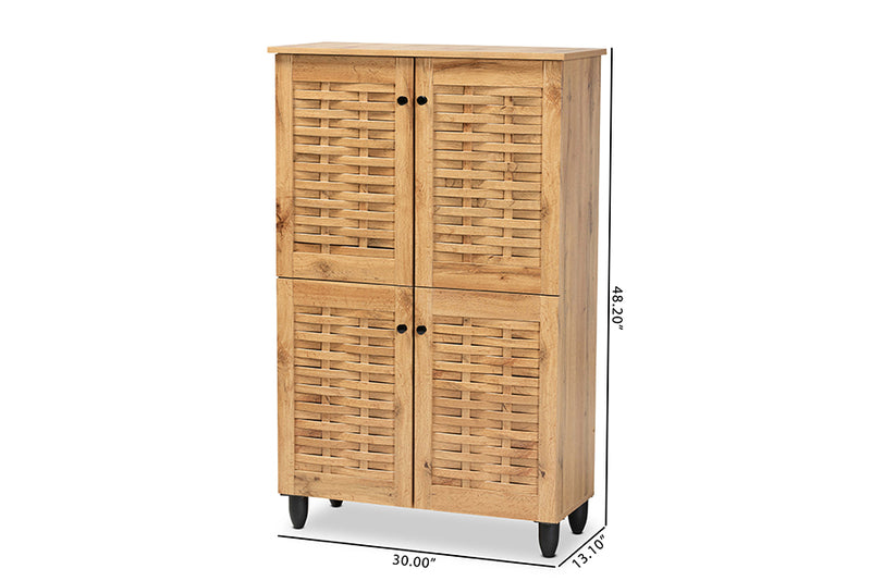 Curlew Modern and Contemporary Oak Brown Finished Wood 4-Door Shoe Storage Cabinet