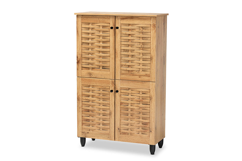 Curlew Modern and Contemporary Oak Brown Finished Wood 4-Door Shoe Storage Cabinet