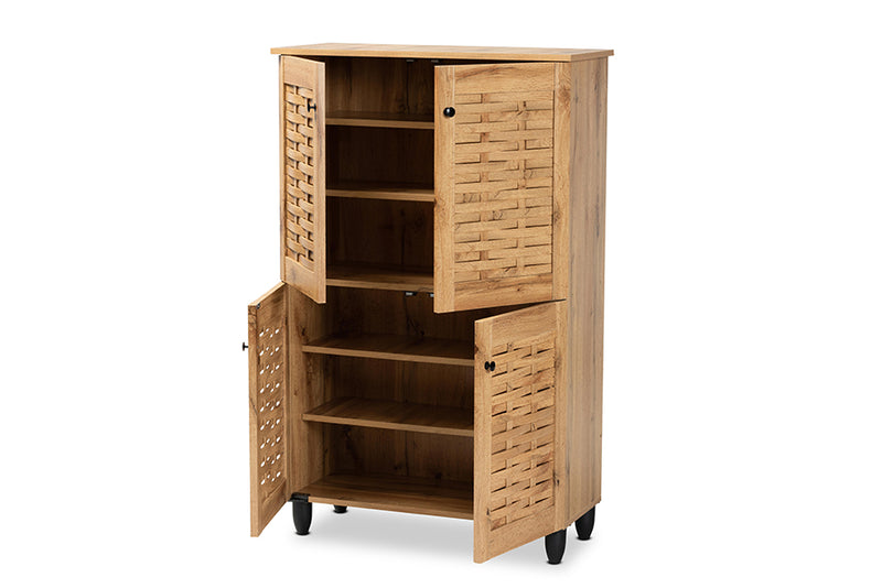 Curlew Modern and Contemporary Oak Brown Finished Wood 4-Door Shoe Storage Cabinet