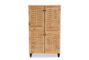 Curlew Oak Brown 4-Door Shoe Storage Cabinet Baxton