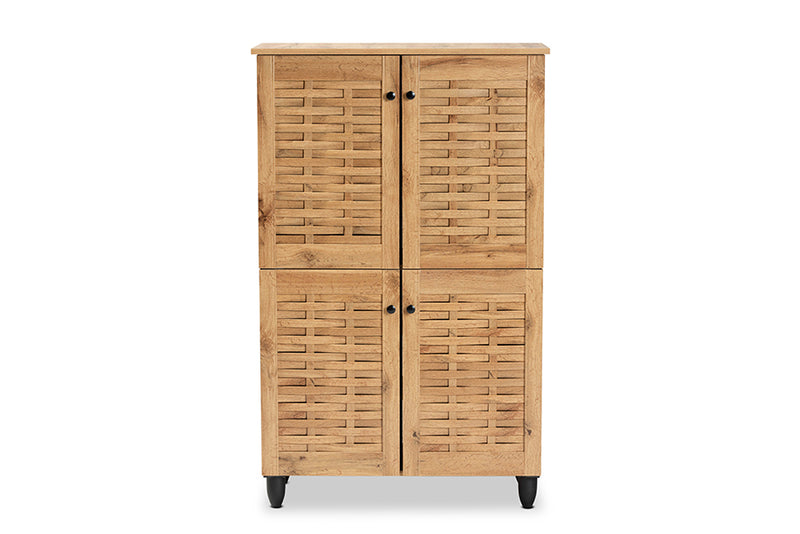 Curlew Modern and Contemporary Oak Brown Finished Wood 4-Door Shoe Storage Cabinet