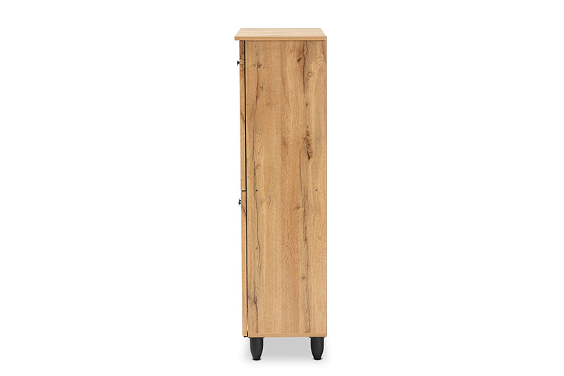 Curlew Modern and Contemporary Oak Brown Finished Wood 4-Door Shoe Storage Cabinet