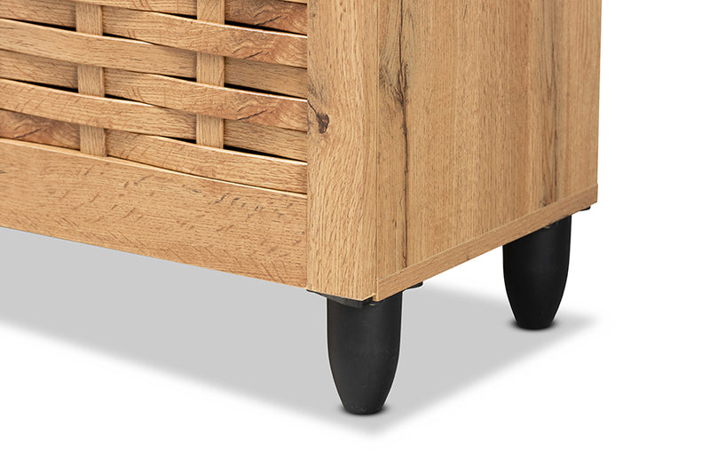 Curlew Modern and Contemporary Oak Brown Finished Wood 4-Door Shoe Storage Cabinet