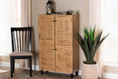 Curlew Oak Brown 4-Door Shoe Storage Cabinet Baxton