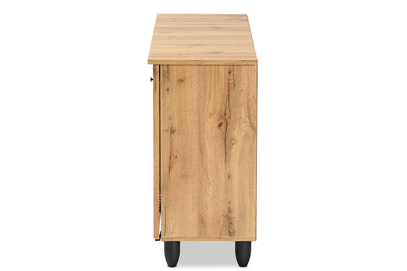 Emmett Modern and Contemporary Oak Brown Finished Wood 3-Door Shoe Cabinet